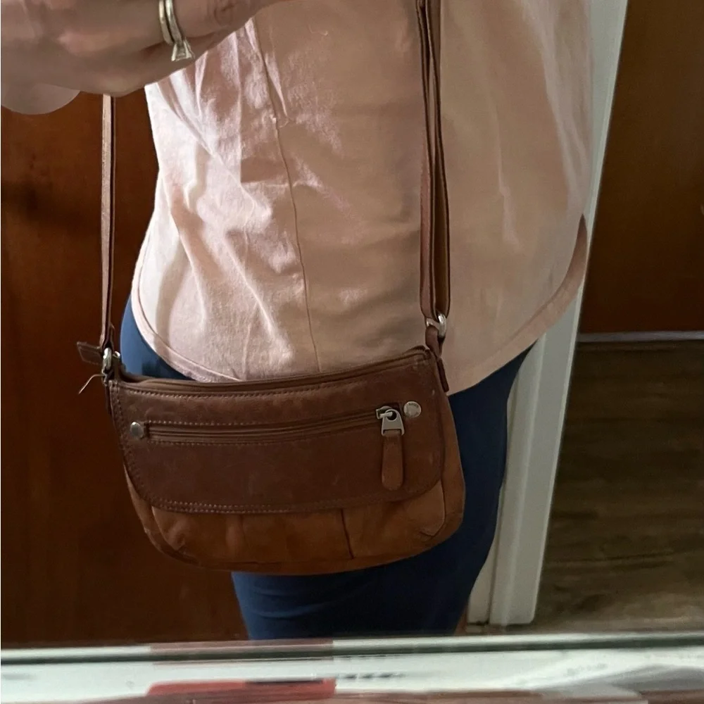 Vintage Fossil Crosstown Crossbody Bag Pebbled Leather Chestnut Brown